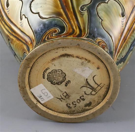 Frank A Butler for Doulton, a hand-built leaf design vase, c.1895, 24cm